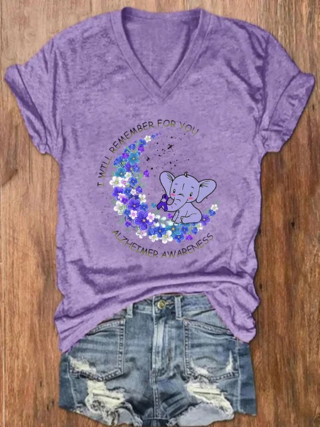 

Alzheimer's Awareness Forget Me Not I Will Remember for You Loose Casual Floral T-Shirt, Light purple, T-shirts