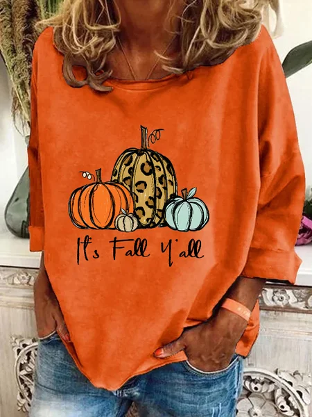 

Its Fall Yall - Fall Pumpkin Thanksgiving Casual Sweatshirt, Orange, Hoodies&Sweatshirts