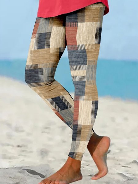 

Women's Abstract Plaid Casual All Season Long Leggings, Khaki, Leggings