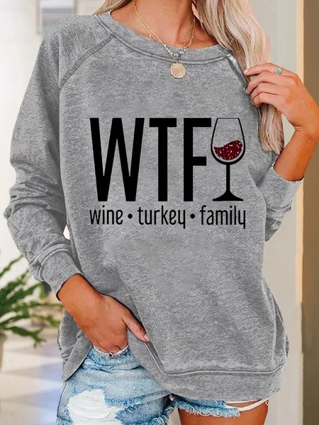 

WTF Wine Turkey Family Casual Sweatshirt, Light gray, Hoodies&Sweatshirts