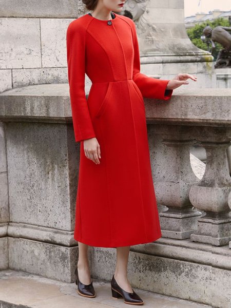 

Regular Size Elegant Plain Raglan Sleeve Coat, Red, Coats