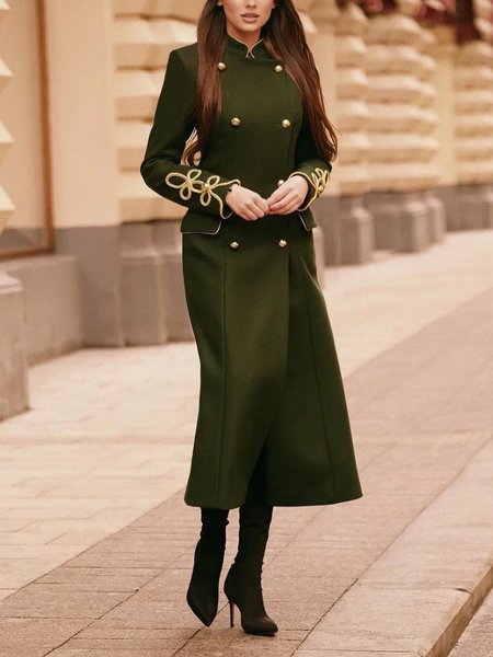 

Stand Collar Urban Long Sleeve Plain Regular Fit Coat, Green, Coats
