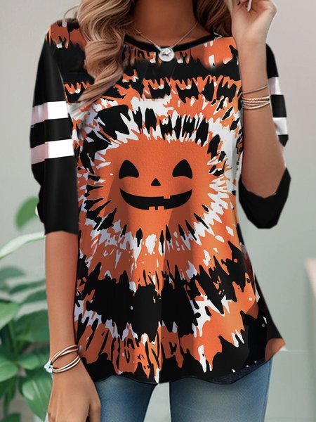 

Casual Halloween Crew Neck Long Sleeve T-shirt, Black, T-shirts