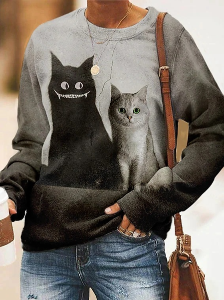 

Casual V Neck Cat Sweatshirt, Black, Hoodies & Sweatshirts