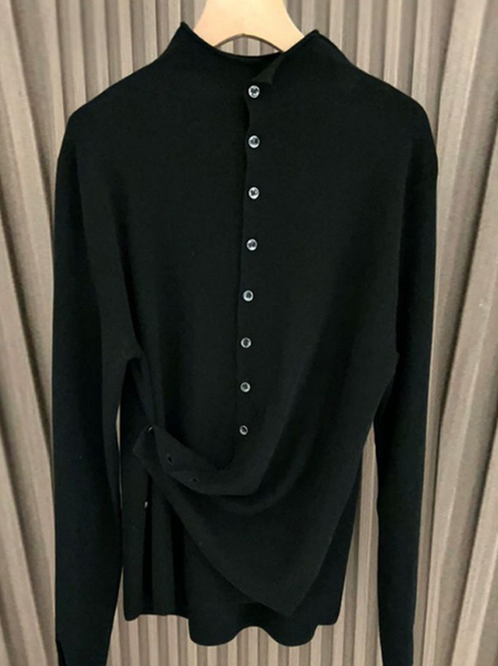 

Turtleneck Long Sleeve Striped Regular Micro-Elasticity Loose Blouse For Women, Black, Blouses