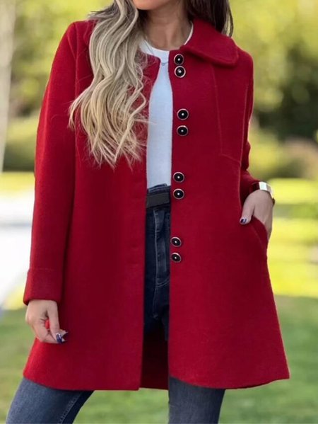 

Women's Spring/Fall Outerwear Casual Buckle Plain Long Sleeve Shawl Collar Jacket, Red, Coats