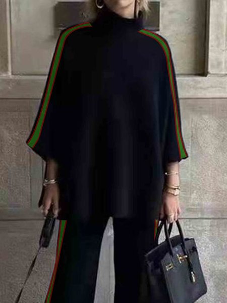 

Turtleneck Raglan Sleeves Casual Loose Blouse, Black, Blouses and Shirts