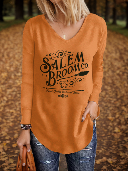 

Women's Long Sleeve Blouse Spring/Fall Halloween Printing V Neck Holiday Going Out Vintage Top, Orange, T-Shirts