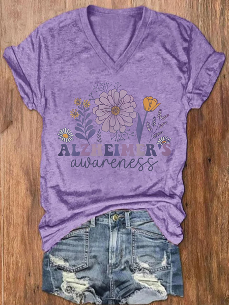 

Alzheimer Alzheimers Awareness Dementia Awareness Retro Floral Casual Loose T-Shirt, Lavender, T-shirts