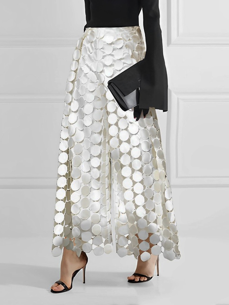 Loose Lace Urban Pants Wide leg pants, White, Pants