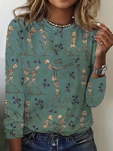 

Casual Halloween Crew Neck Long Sleeve T-shirt, Green, T-shirts