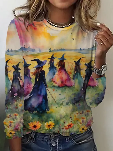 

Casual Halloween Crew Neck Long Sleeve T-shirt, Multicolor, T-shirts