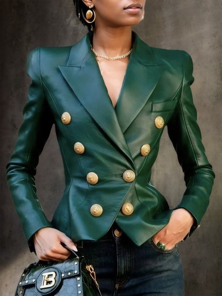 

Urban Long Sleeve Regular Fit Faux Leather Coat, Green, Jackets