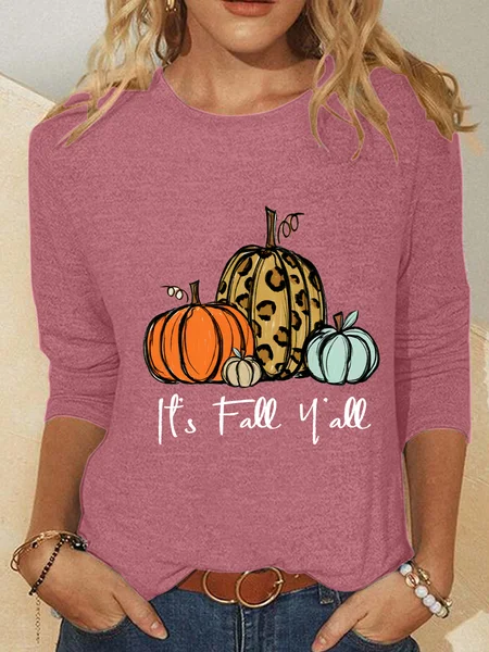 

Its Fall Yall - Fall Pumpkin Thanksgiving Casual Long Sleeve Shirt, Watermelon, Long sleeves