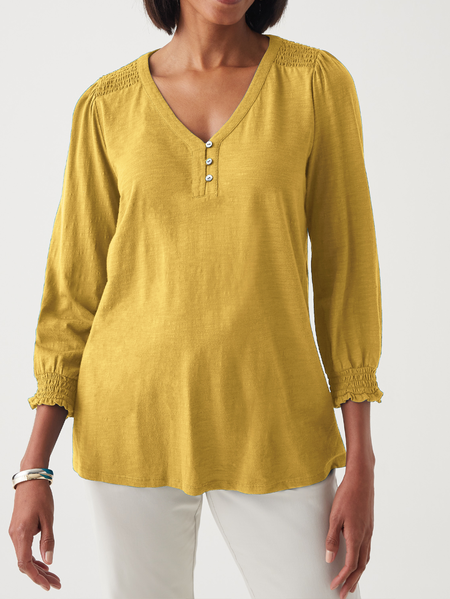

Women Plain Crew Neck Linen Long Sleeve T-shirt, Yellow, Long Sleeves