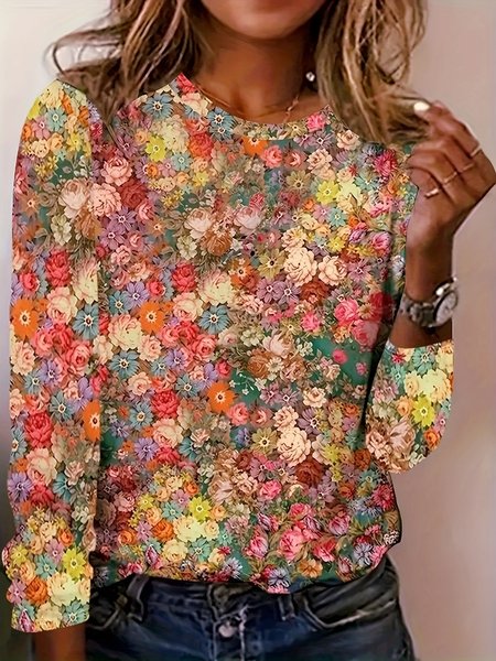 

Loose Casual T-Shirt, Multicolor, Long sleeves