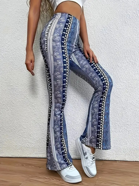 

Women's Trousers Flare Pants Daily Going Out Casual Printing Ethnic Spring/Fall Pants, Blue, Bottoms