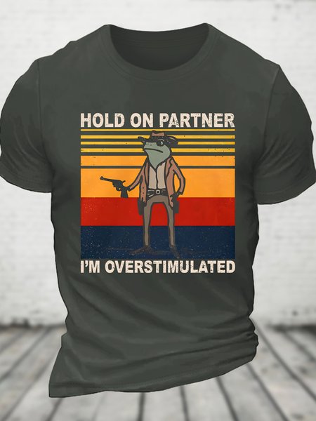 

Hold On Partner I'm Overstimulated Western Frog Cowboy Cotton T-shirt, Dark gray, T-shirts