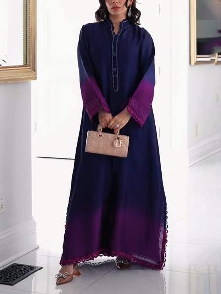 

Stand Collar Long Sleeve Elegant Loose Shirt Maxi Dress, As picture, Maxi Dresses