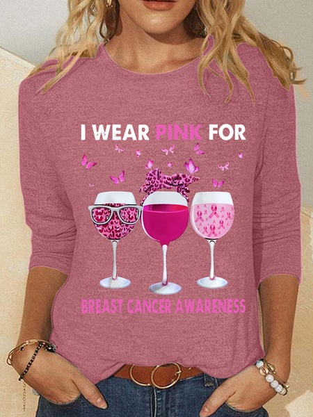 

Breast Cancer Awareness I Wear Pink For Printed Casual Long Sleeve Shirt, Watermelon, Long sleeves