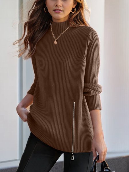 

Casual Yarn/Wool Yarn Mock Neck Sweater, Coffee, Sweaters & Cardigans
