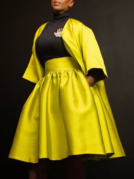 

Elegant Satin Loose Half Sleeve Trench Coat, Yellow, Trench Coats