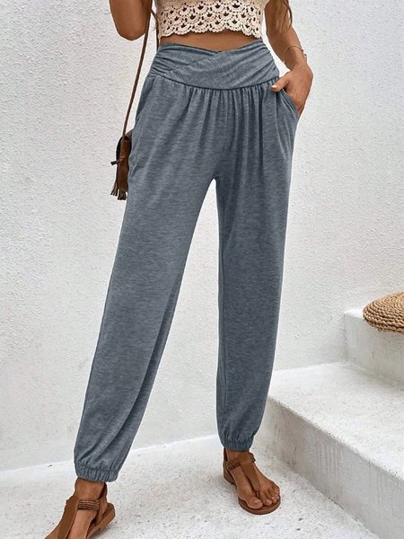 

Casual Plain Loose Pants, Grey-blue, Pants