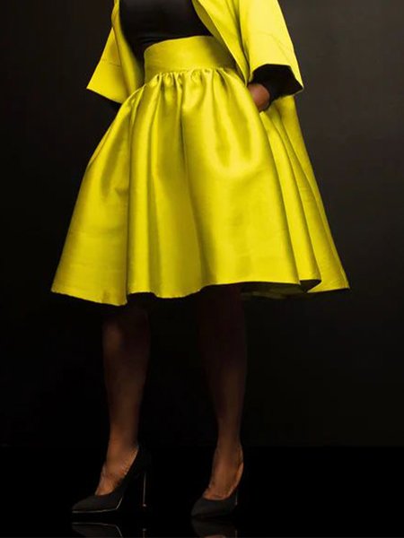 

Plain Loose Elegant Skirt, Yellow, Skirts