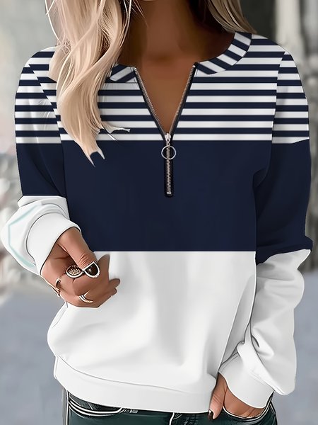 

Casual Crew Neck Striped Sweatshirt, Blue, Hoodies & Sweatshirts