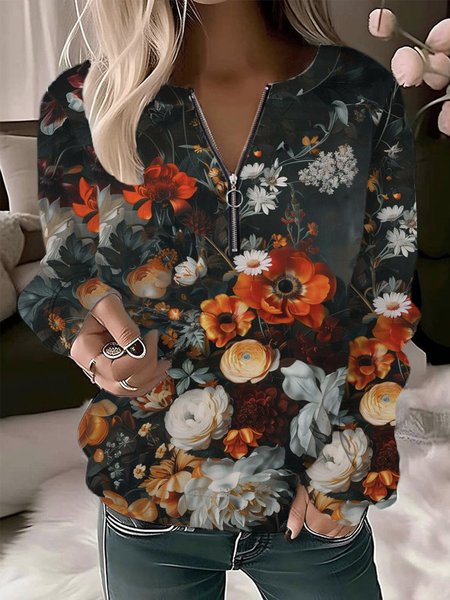 

Casual Crew Neck Floral Sweatshirt, Multicolor, Hoodies & Sweatshirts