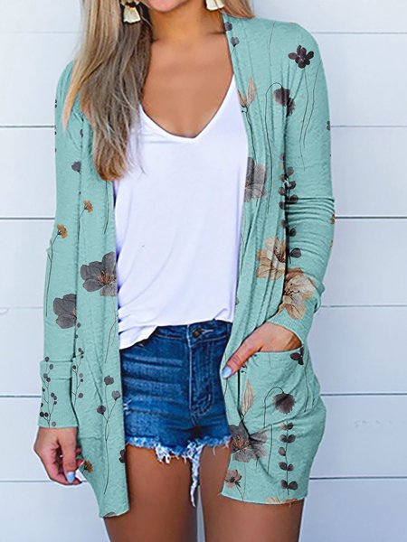 

Women's Autumn Outerwear Casual Zipper Floral Long Sleeve Jacket, Aqua, Jackets