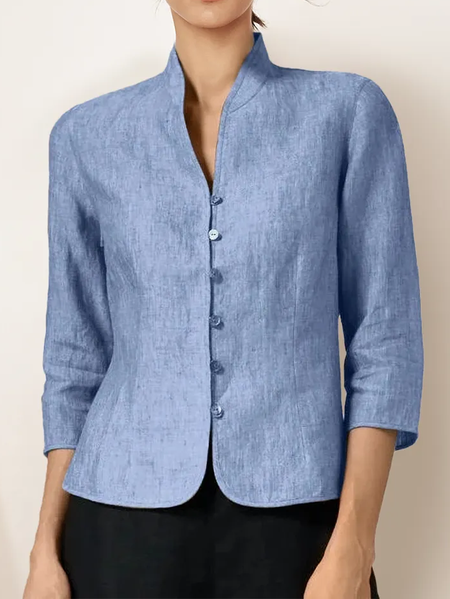 

Plain Regular Fit Linen Ramie Blazer, Blue, Outerwear