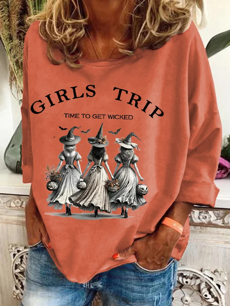 

Women's Funny Halloween Witches Girls Trip Time To Get Wicked Casual Sweatshirt, Orange, Hoodies&Sweatshirts