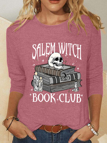 

Salem Witch Book Club Funny Halloween Casual Long Sleeve Shirt, Watermelon, Long sleeves