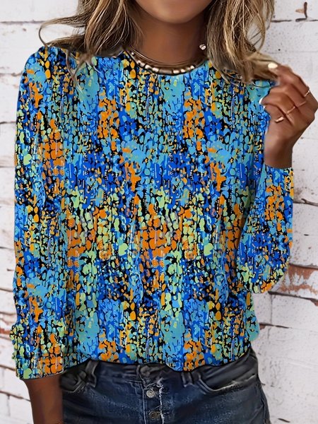 

Casual Floral Crew Neck Long Sleeve T-shirt, Green, T-shirts