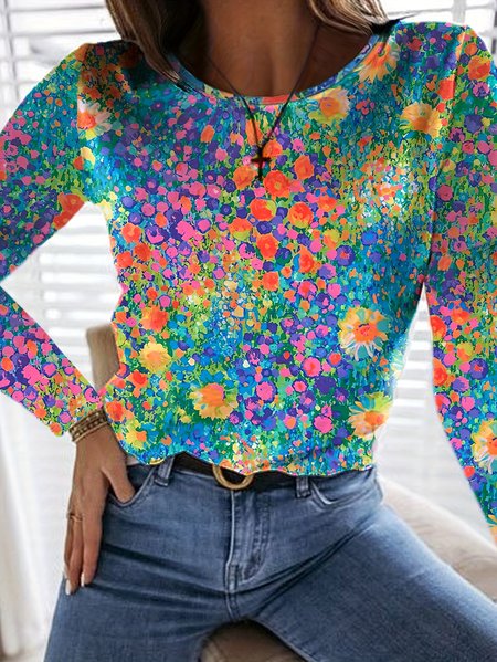 

Casual Loose T-Shirt, Multicolor, Long sleeves