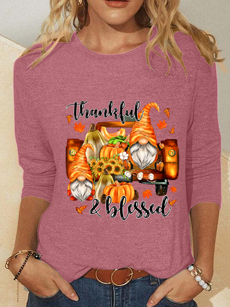

Fall Gnomes Thanksgiving Pumpkin Casual Long Sleeve Shirt, Watermelon, Long sleeves