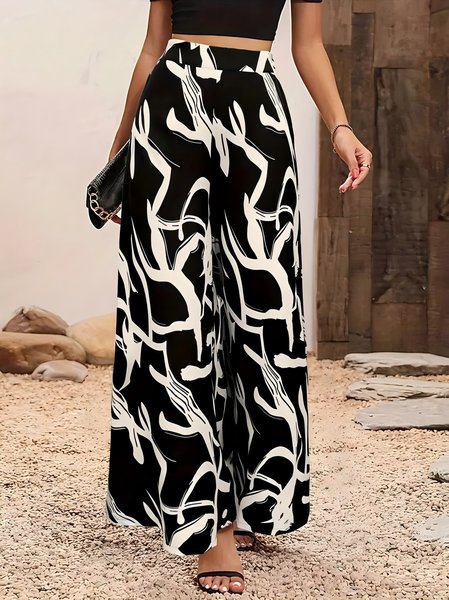 

Women's Trousers Wide Leg Pants Daily Going Out Casual Printing Geometric Spring/Fall Pants, Black, Bottoms