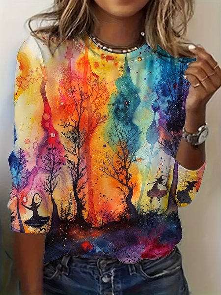

Casual Halloween Crew Neck Long Sleeve T-shirt, Multicolor, T-shirts