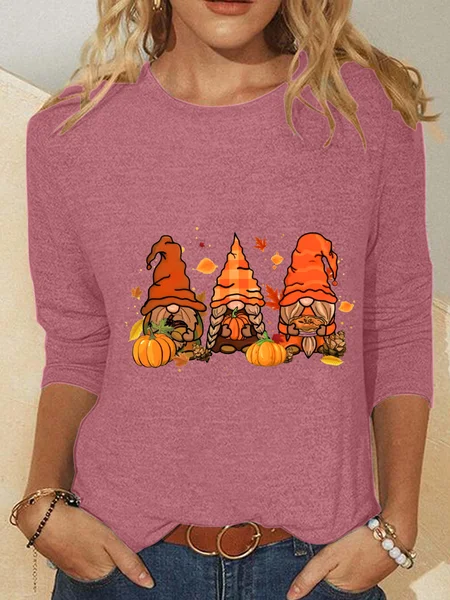

Gnomes Fall Cute Gnome Casual Long Sleeve Shirt, Watermelon, Long sleeves