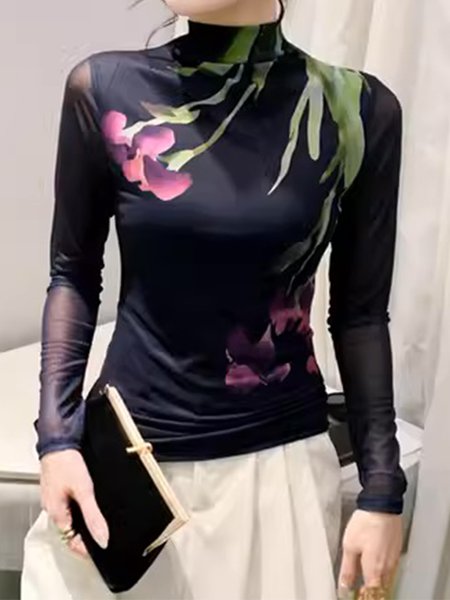 

Tight Elegant Regular Sleeve T-Shirt, As picture, Tees