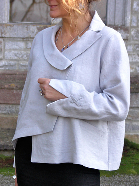 Crew Neck Linen Cotton And Linen Jacket, White, Outerwear