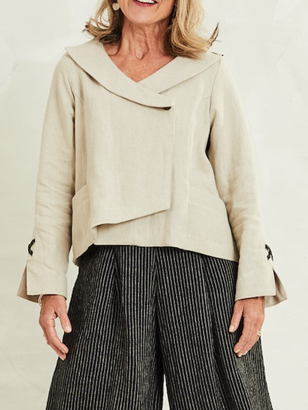 

Loose Shawl Collar Linen Linen Blazer, Apricot, Outerwear