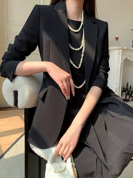 

Elegant Plain Regular Fit Lapel Collar Blazer, Black, Blazers