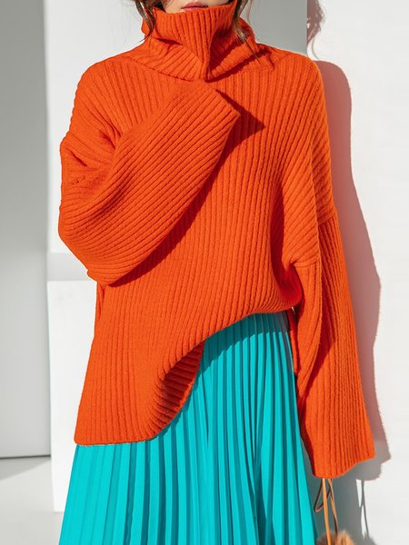 

Side-Slit Plain Raglan Sleeve Loose Casual Sweater, Orange, Pullovers