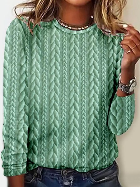 

Casual Geometric Crew Neck Long Sleeve T-shirt, Green, T-shirts