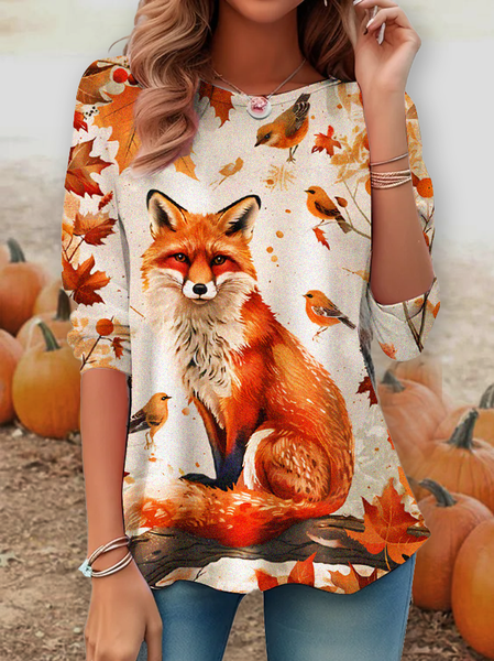 

Women's Long Sleeve Tee T-shirt Spring/Fall Maple Leaf Jersey Crew Neck Daily Going Out Casual Top, Orange, T-Shirts