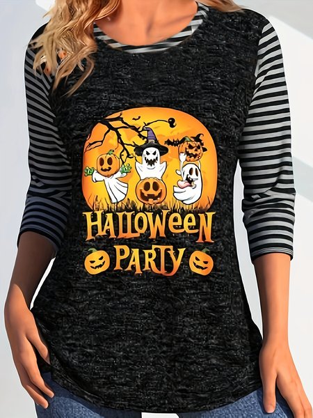 

Casual Halloween Crew Neck Long Sleeve T-shirt, Gray, T-shirts