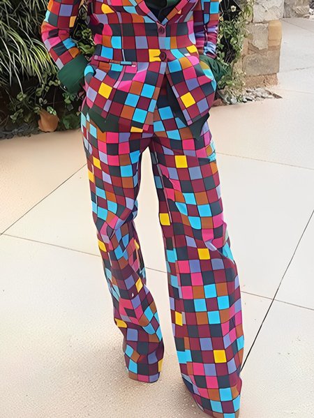 

Regular Fit Plaid Urban Pants, As picture, Pants