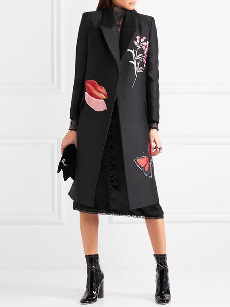 

Regular Sleeve Lapel Collar Elegant Regular Fit Trench Coat, Black, Trench Coats